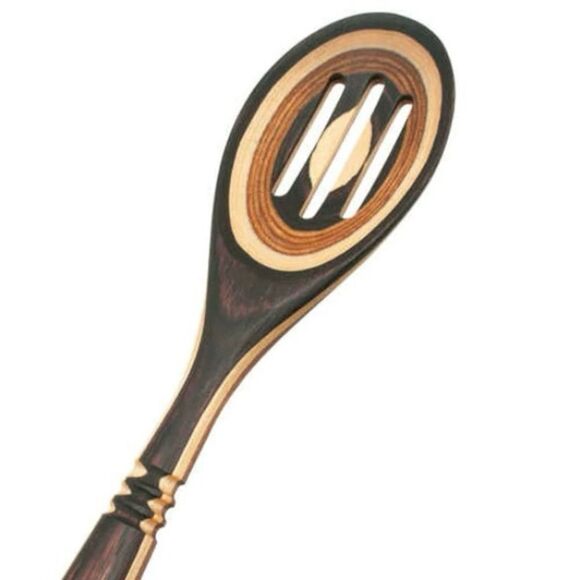 Island Bamboo 12” Natural Brown Ivory Pakka Wood Slotted Spoon for All Cookware - Picture 5 of 7